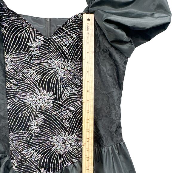 VTG 90s Black Mini Party Dress Women 13 Prom Puff Sleeve Witch Goth Grunge Punk - Picture 15 of 16